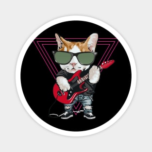 Funny Cat Playing Bass Guitar Electric Guitar Retro Vintage Magnet